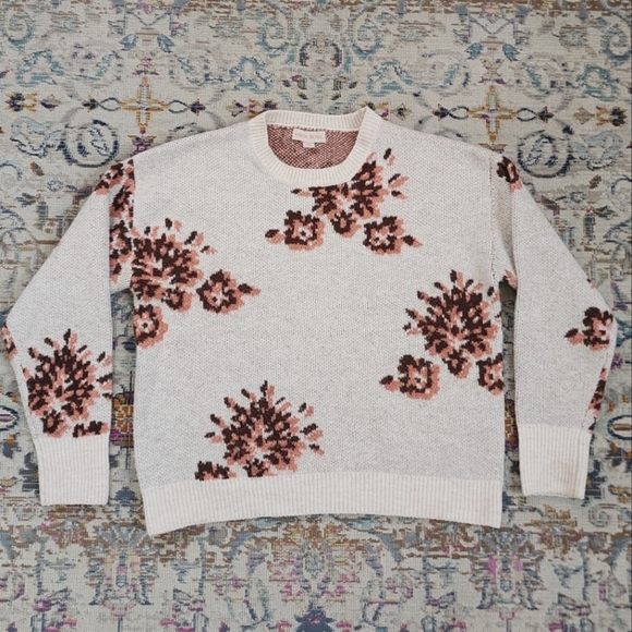 Knox Rose Cable Knit Floral Cream Sweater, size XSmall - Picture 2 of 11